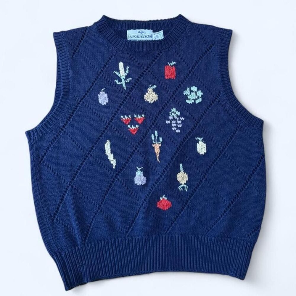 Vintage Susan Bristol Hand Embroidered Vegetable Sweater Vest